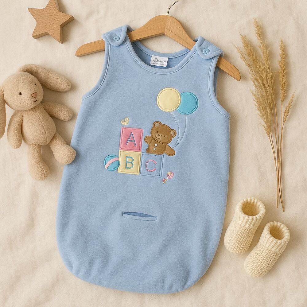 Quiltex Vintage Soft Fleece Wearable Blanket Sleep Sack Blue Bear Balloons Baby